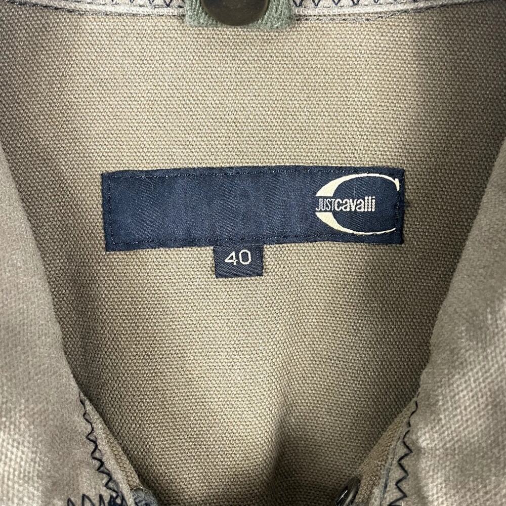 Just Cavalli Military Cargo Jacket Classic Y2K Designer Olive Green Men's Sz 40 - Picture 12 of 16
